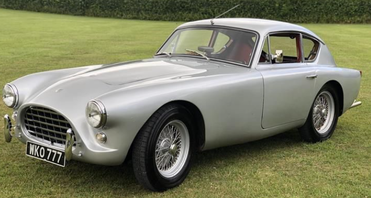 Silver AC Aceca 2.6 coupé, registration WKO 777, three-quarter front view on grass