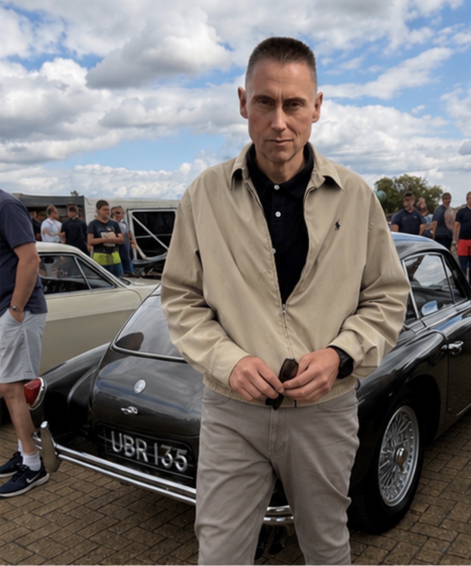 Jon Cosson standing beside AC Aceca-Bristol UBR 135 at Mathewsons Live 2026