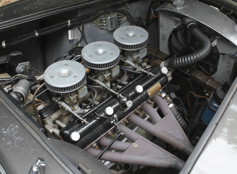 Bristol two-litre straight-six engine with triple downdraught carburettors in an Aceca-Bristol engine bay