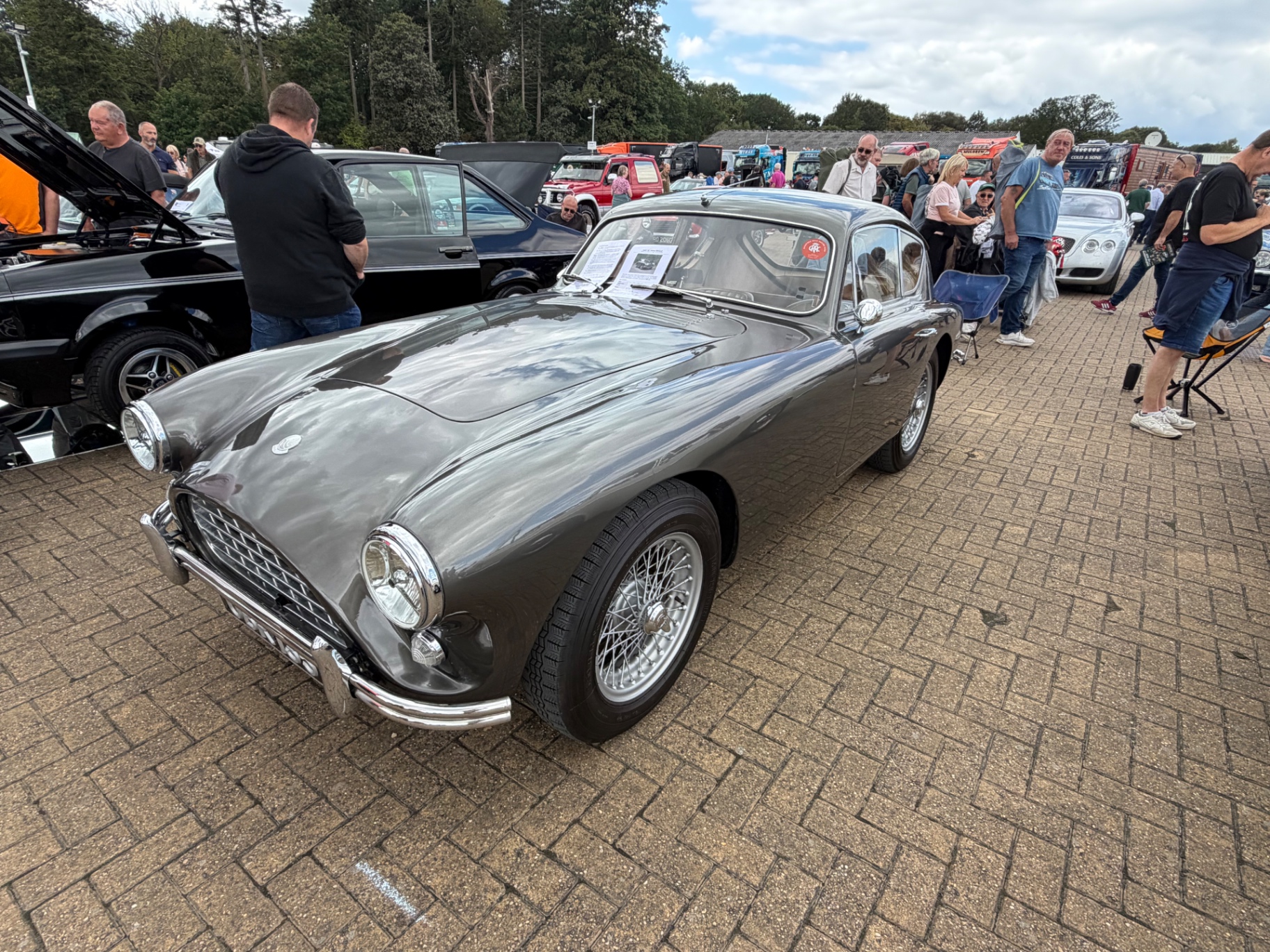 1958 AC Aceca-Bristol UBR 135 in dark grey, parked among classics at Mathewsons Live 2026